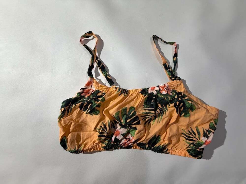 No Boundaries Womens XS Yellow Tropical Floral Crop Top Cami